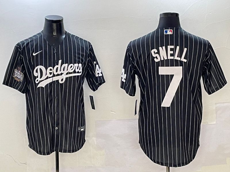 Men Los Angeles Dodgers #7 Snell Black Stripe Jointly Name 2025 Nike MLB Jersey style 3